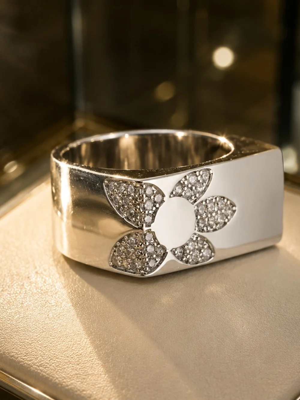 Silver Pavé Paw Print Statement Ring
